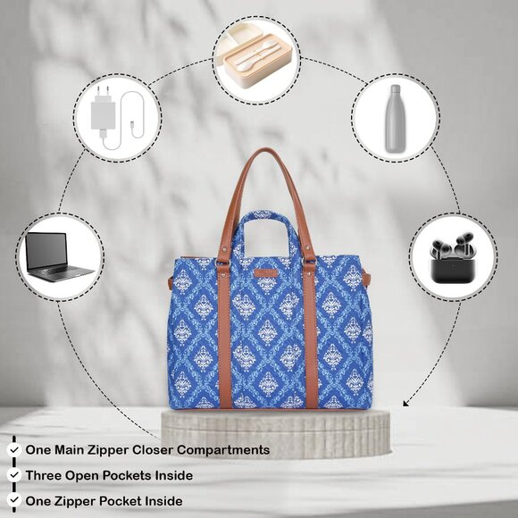 Ladies Blue Print Shoulder Tote Bag – Hand Crafted Fabric Satchel Handbags Purse - Picture 4 of 10